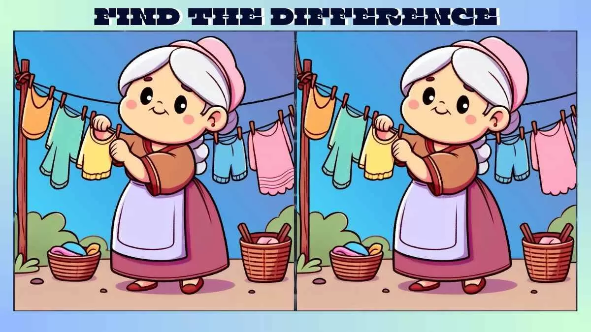 Find 3 Differences in Granny Drying Clothes Picture in Just 27 Seconds