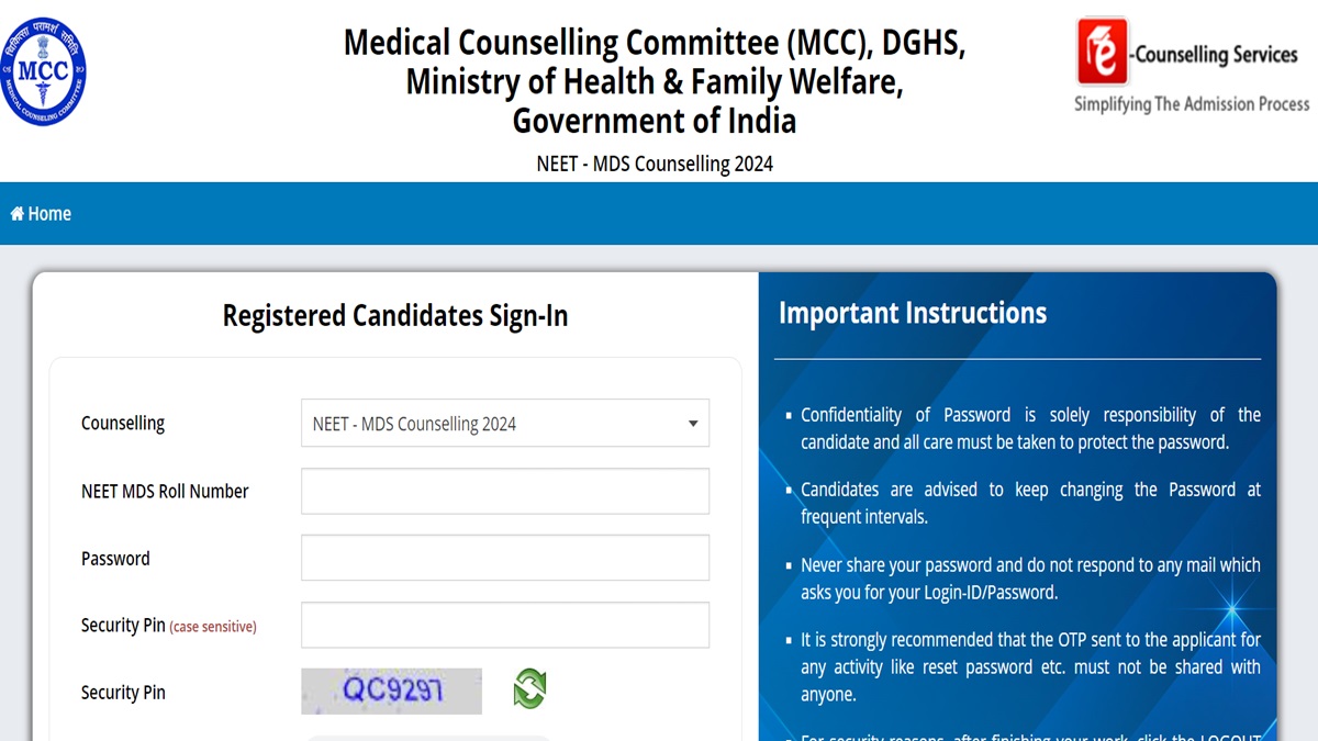 NEET MDS Counselling 2024 Special Stray Vacancy Round Allotment 