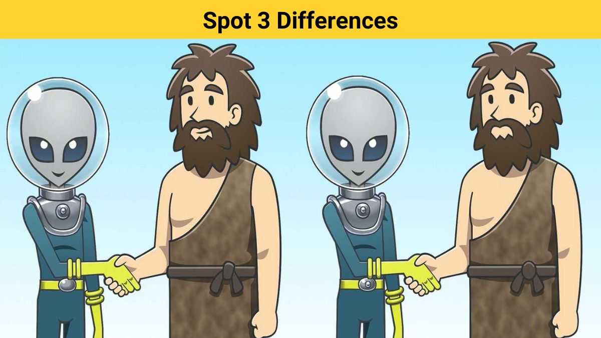 Can you spot 3 differences between alien and caveman pictures in 25 seconds? 