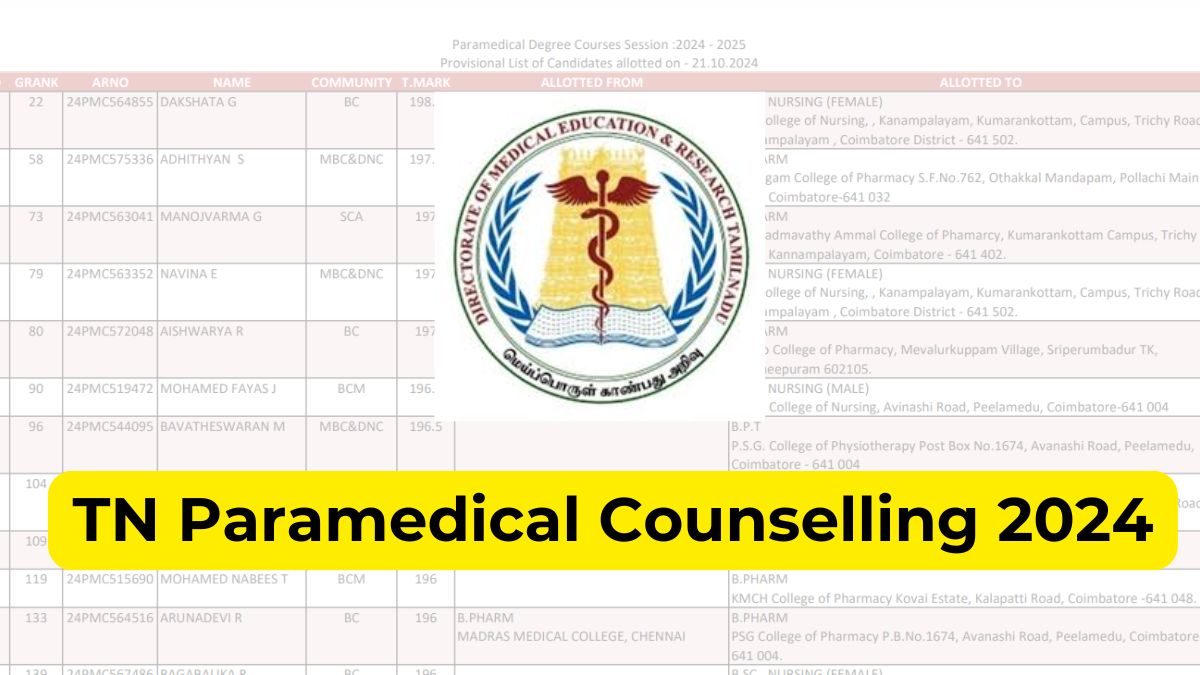 TN Paramedical Counselling 2024 Round 2 Result Released