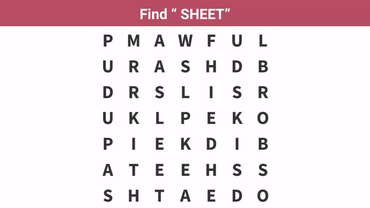 Word Search: Find the word "SHEET" in 7 seconds