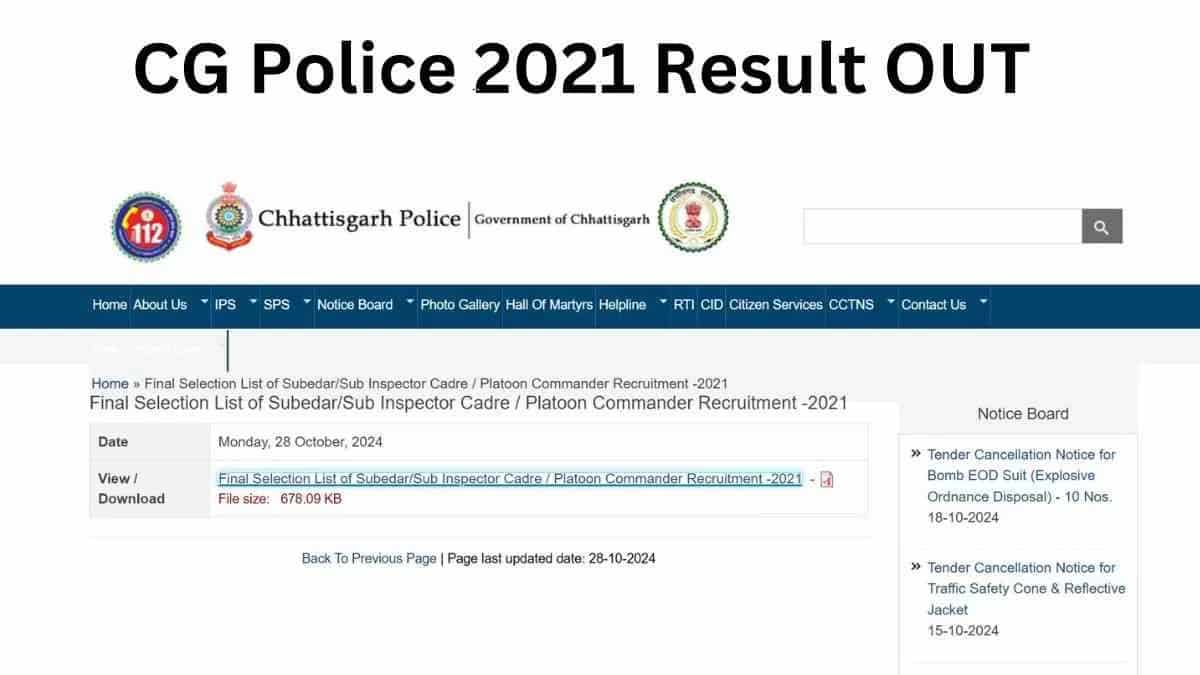 CG Police SI Result 2024 OUT at cgpolice.gov.in: Download Chhattisgarh Police Final Merit List
