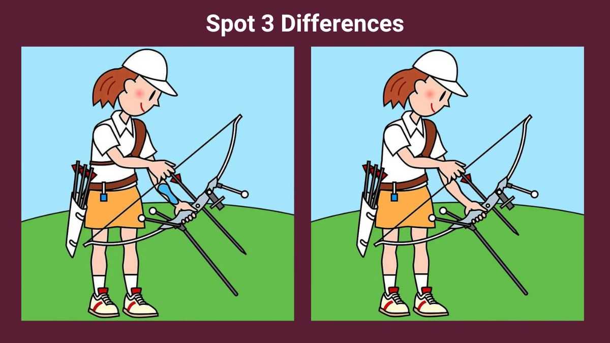 Spot 3 differences between the lady archer pictures in 16 seconds!