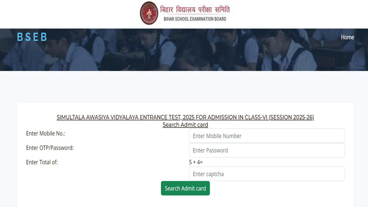 Bihar Simultala Awasiya Vidyalaya Class 6 Admit Card 2025