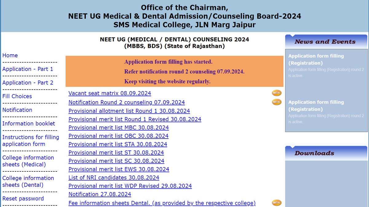 Rajasthan NEET UG Counselling Round 3 Registration