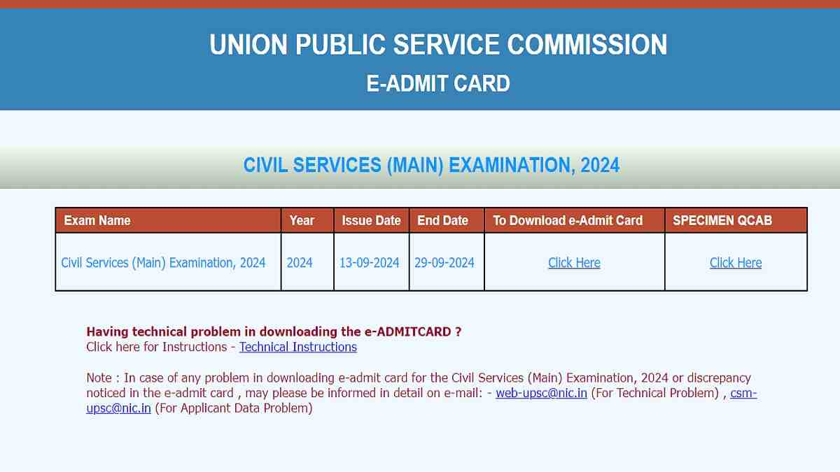 UPSC Mains Admit Card 2024 Out at upsc.gov.in, Direct Link to Hall Ticket, Check Exam Date