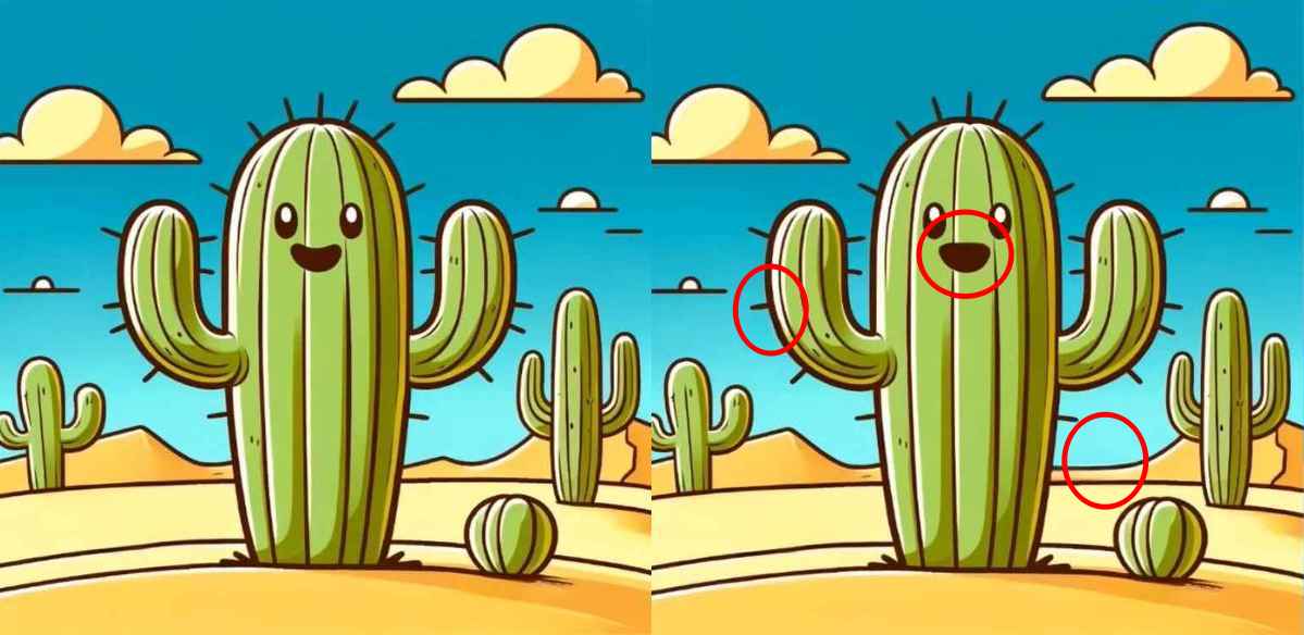 Find 3 differences between the cactus pictures in 11 seconds!