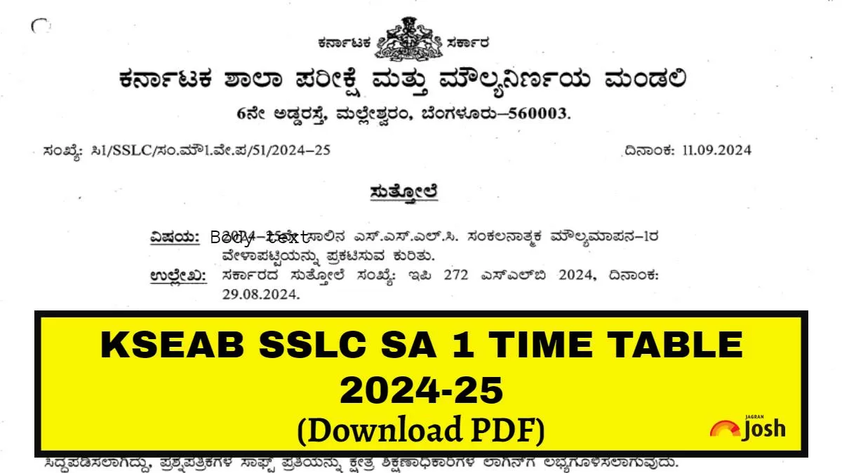 KSEAB 10th SA 1 Exam Date Sheet 202425 Download KSEAB Class 10 Time