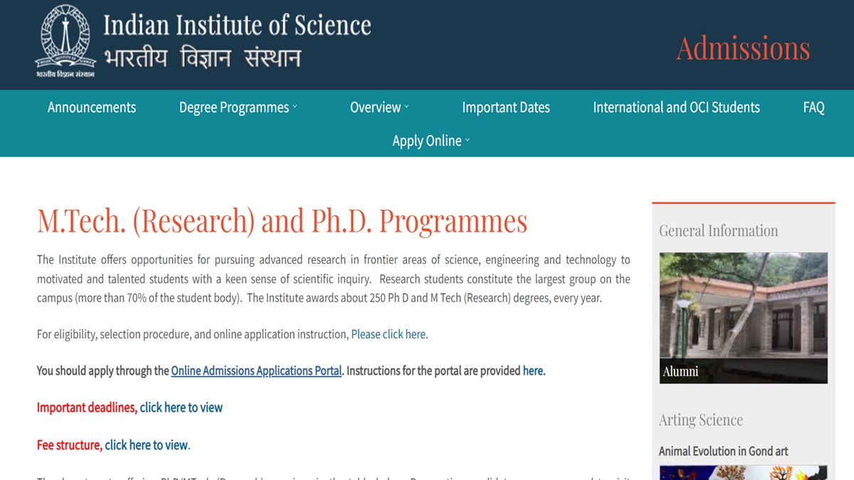 IISc Bangalore PhD Admission 2024