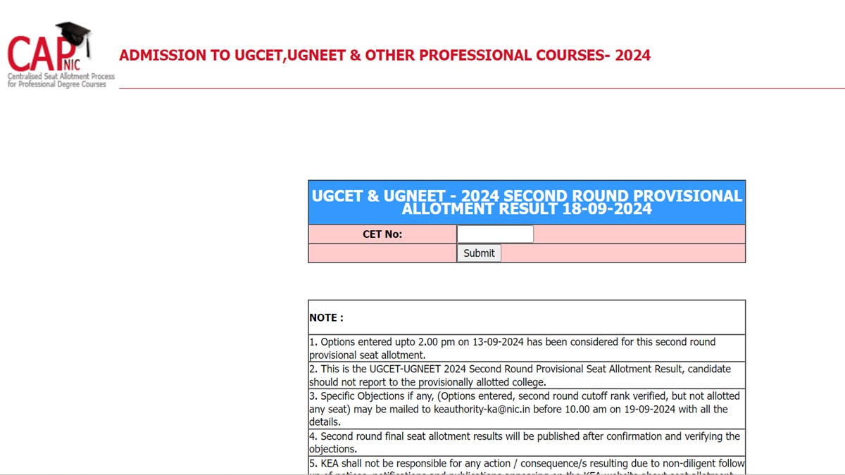 KCET Counselling round 2 allotment result out