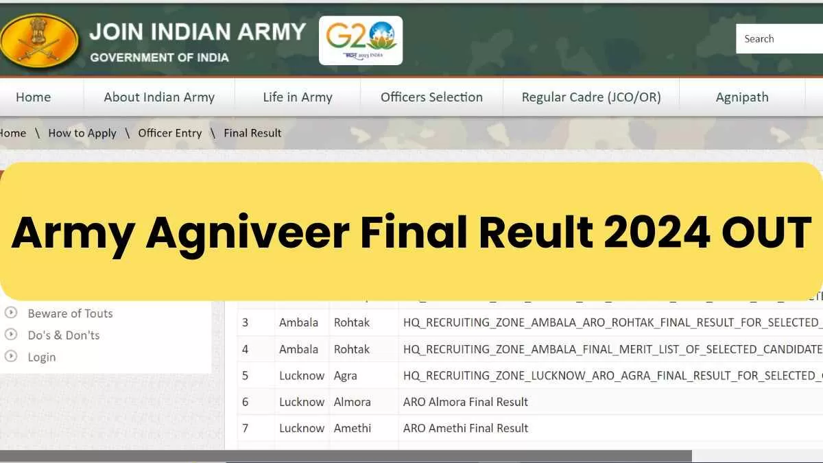  army agniveer final result out at joinindianarmy nic: यहाँ से डाउनलोड करें आर्मी अग्निवीर की पीडीएफ 