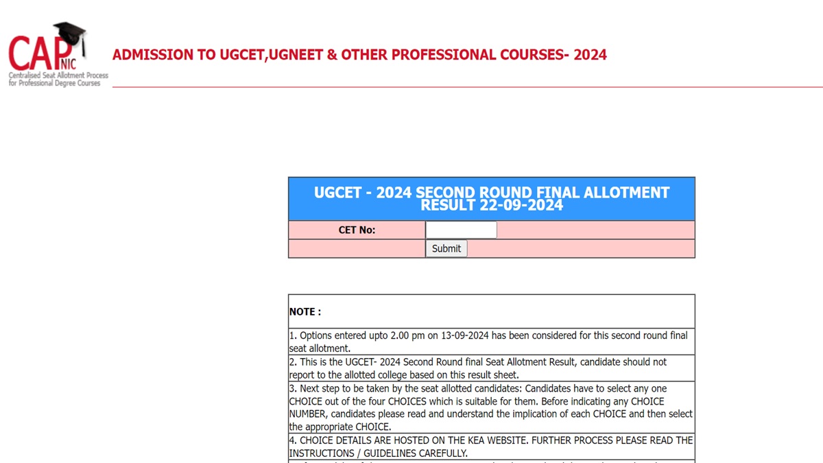 Karnataka CET Round 2 Allotment Result 2024