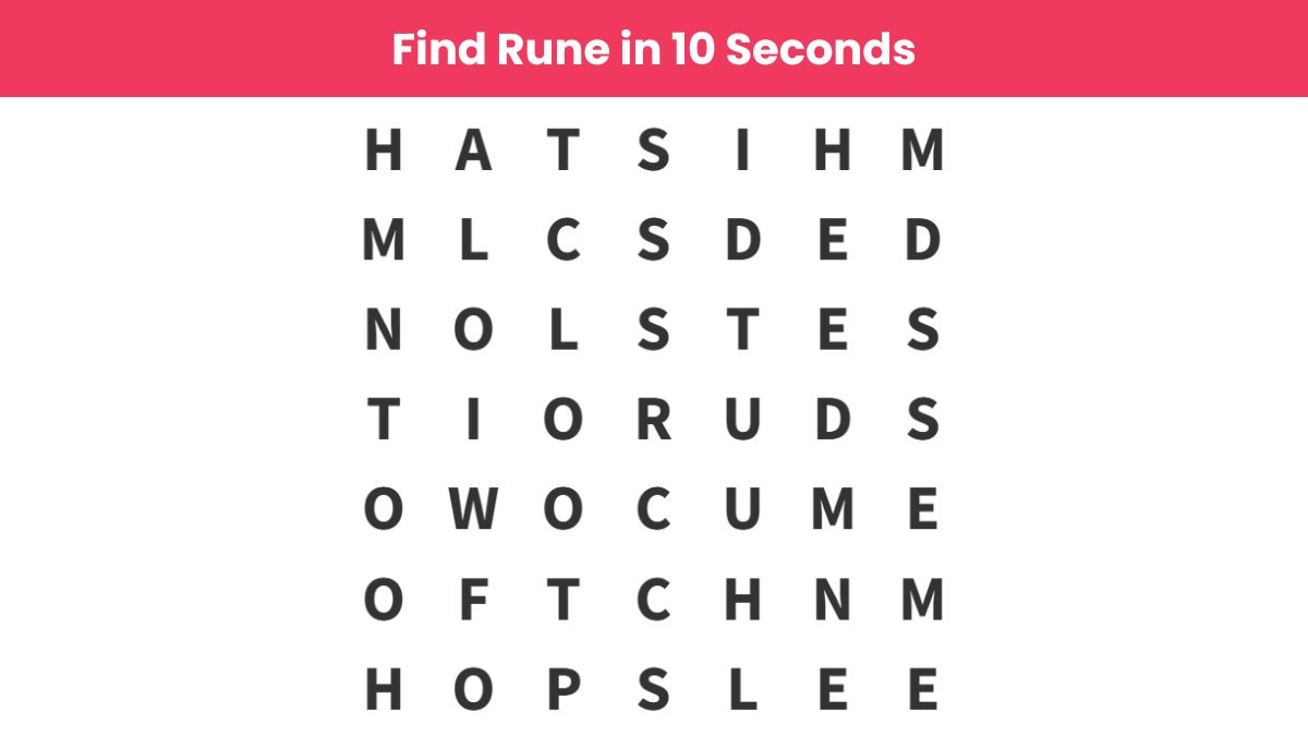 Word Puzzle: Find the word “rune” in 10 seconds! 
