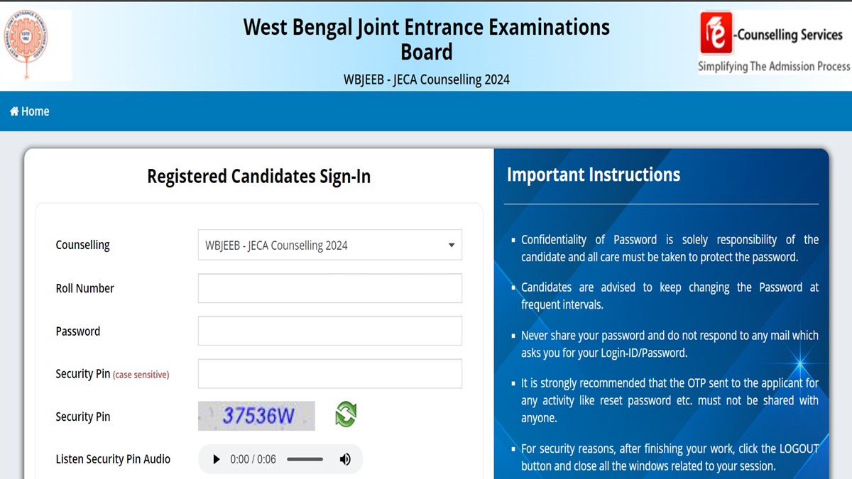 WBJEE JECA Counselling 2024 Round 1 Counselling
