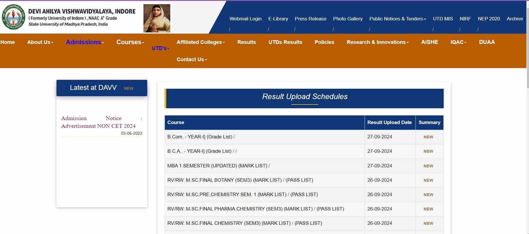 Devi Ahilya Vishwavidyalaya Result 2024 OUT: यहां देखें BSc, B.Ed, MEd, MA, BBA, BCom, BCA, MBA, MSc, M.Com सहित अन्य UG, PG मार्कशीट PDF