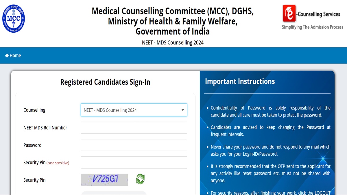 NEET MDS Counselling Stray Vacancy Registration