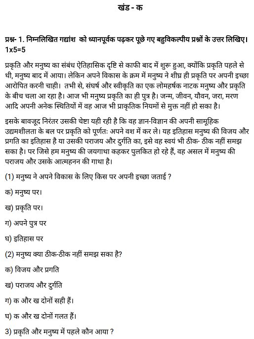 Haryana Board 12th Hindi (Elective) Model Paper With Solution 2025