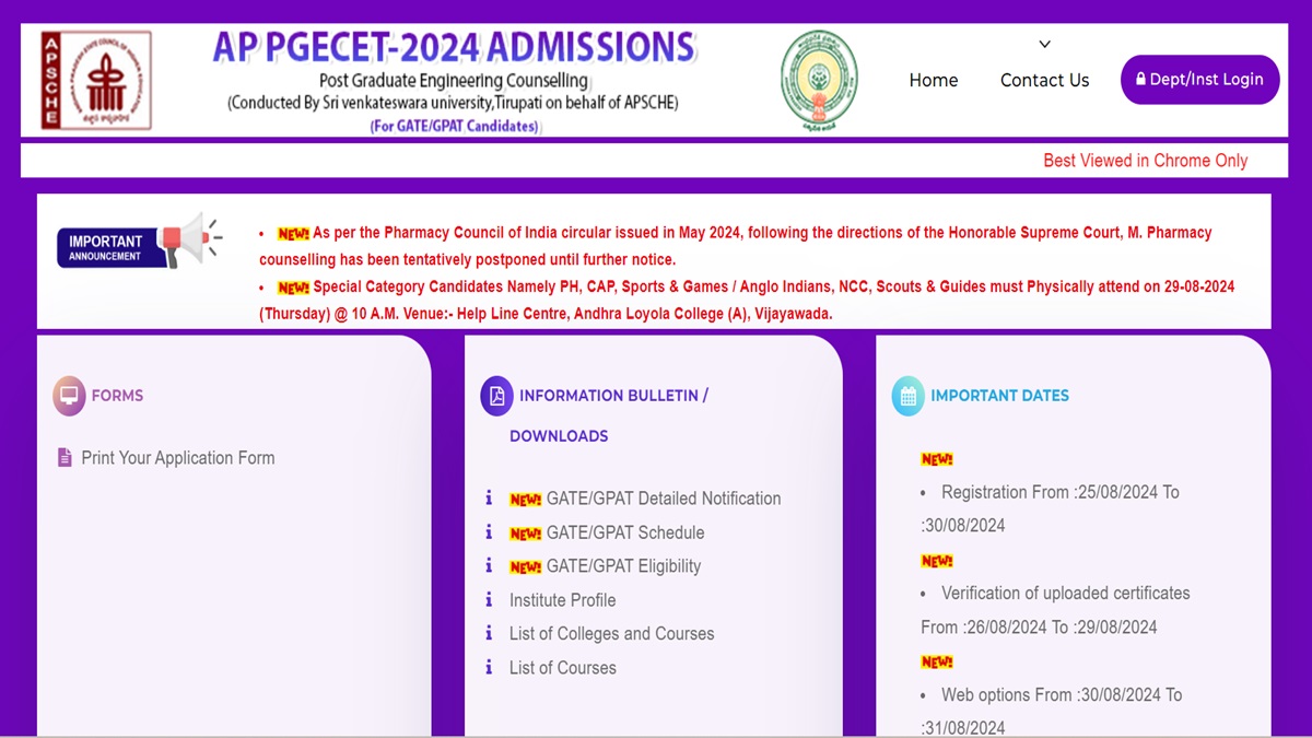 AP PGECET Counselling 2024 Seat Allotment