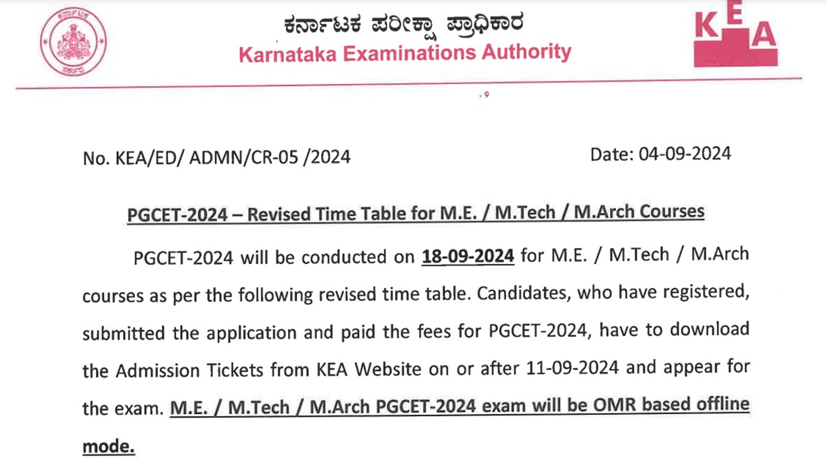 Karnataka PGCET 2024 Revised Exam Dates