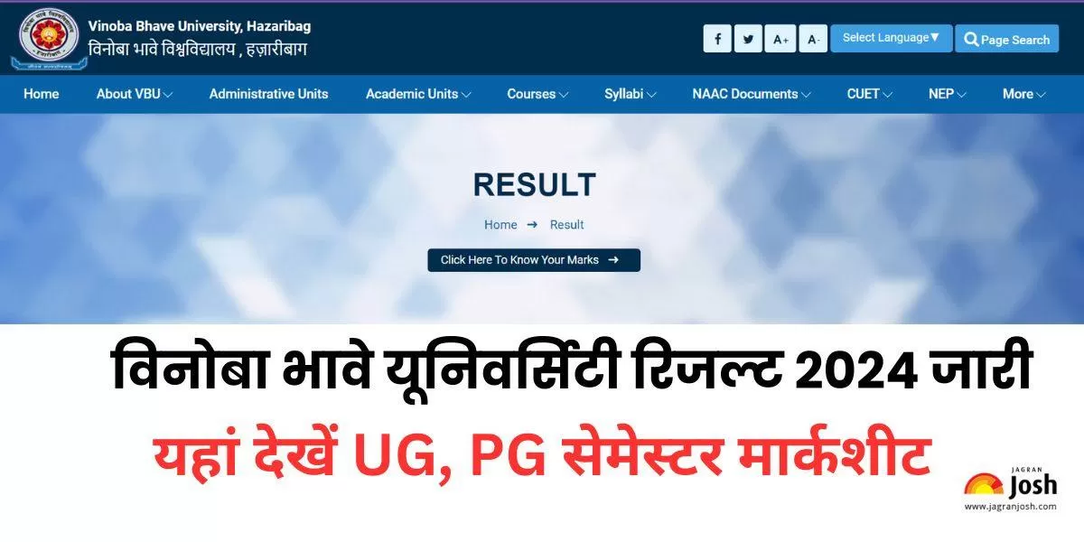  विनोबा भावे यूनिवर्सिटी रिजल्ट 2024 घोषित कर दिया है।