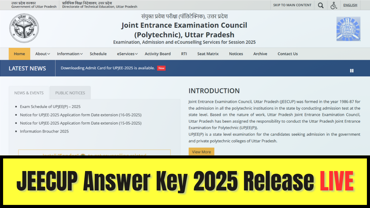 JEECUP 2025 Answer Key LIVE: Download UP Polytechnic Response Sheet Soon at jeecup.admissions.nic.in