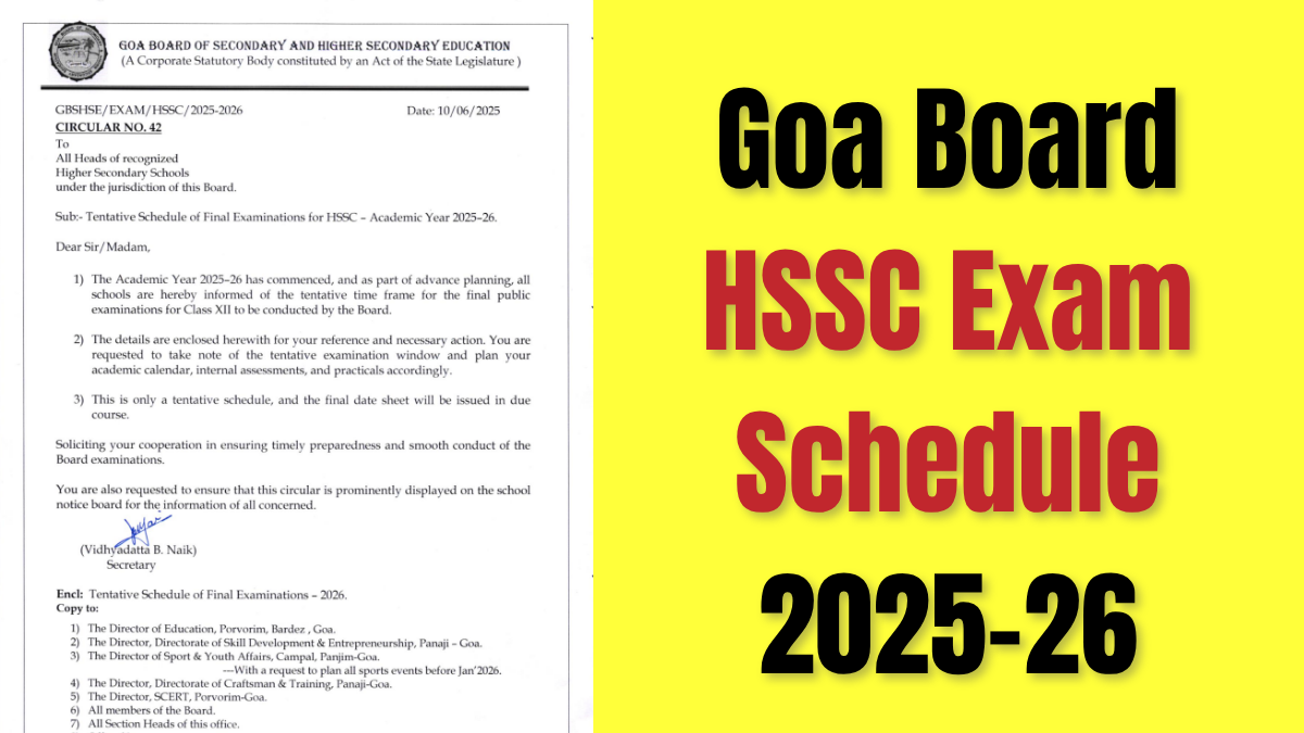 GOA Board HSSC Exam 2026 Schedule Released, General Stream Exam Starts From 10th February