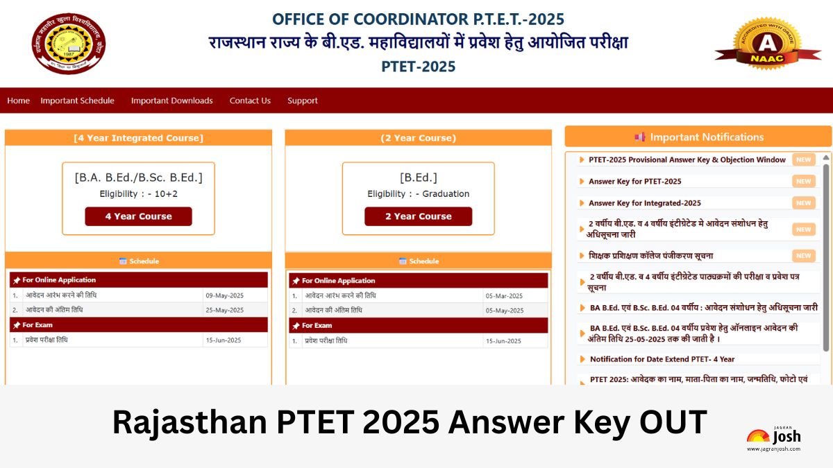 Rajasthan PTET Answer Key 2025 जारी हुई।