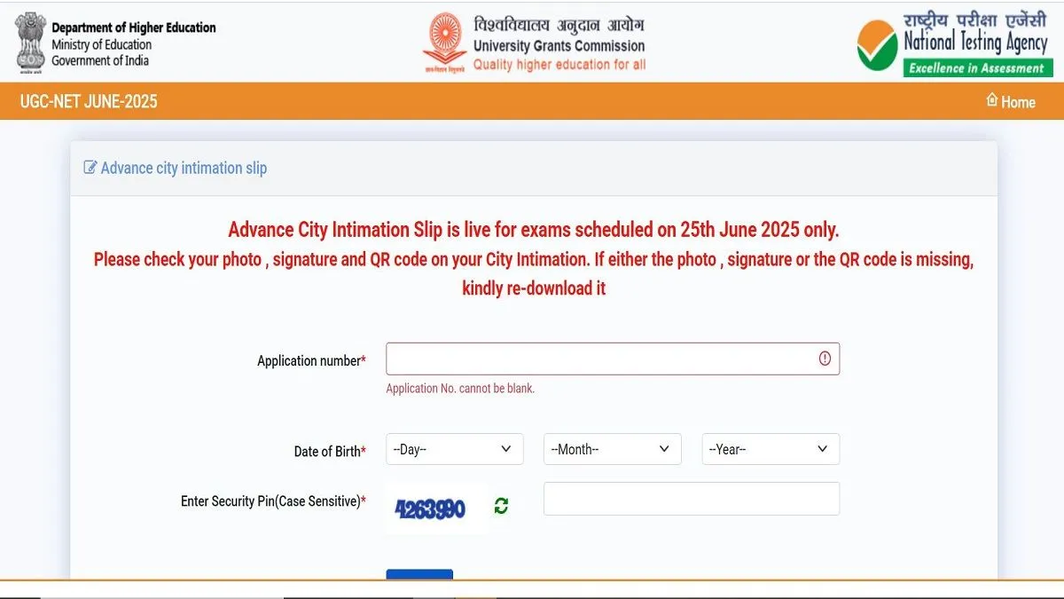 UGC NET City Slip 2025