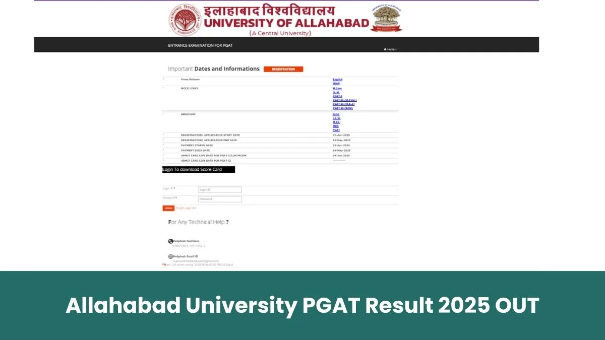 Allahabad University PGAT Result 2025 OUT