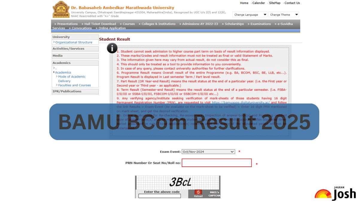 BAMU BCom Result 2025 OUT at bamu.ac.in, Direct Link to Download Marksheet PDF
