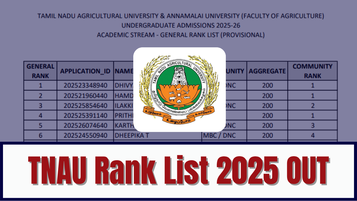 TNAU Rank List released, check here.