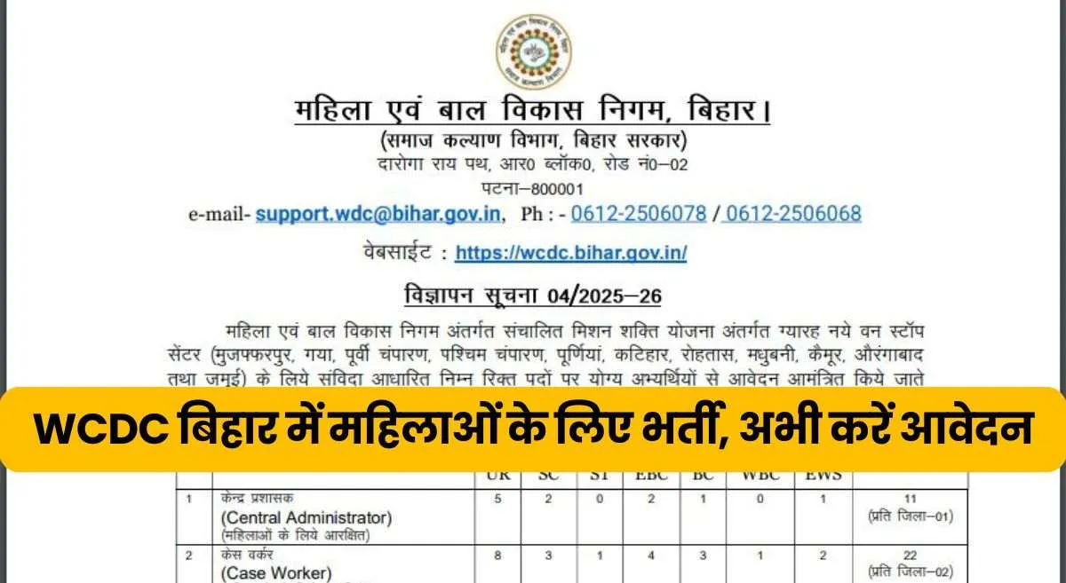 WCDC Bihar Vacancy 2025