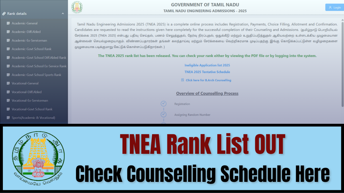 TNEA 2025: Check Tamil Nadu Engineering Admission Counselling Schedule At tneaonline.org