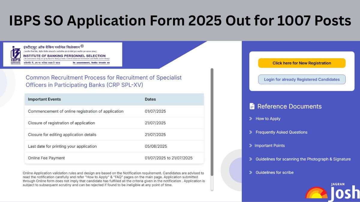 IBPS SO Apply Online 2025: Application Form Now Available for 1007 Posts - Check Last Date, Fees and More Details Here