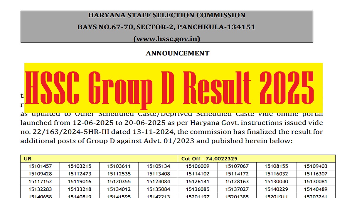 HSSC Group D Result 2025: Download Revised Merit List at hssc.gov.in, Check Cutoff Here