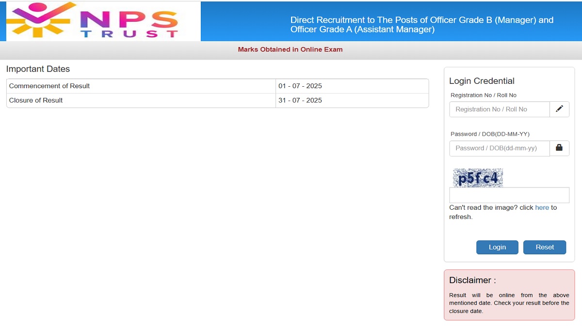 NPS Trust Score Card 2025 Released at npstrust.org.in, Download Grade B Manager and Grade A Assistant Manager Scorecard - Direct Link Here