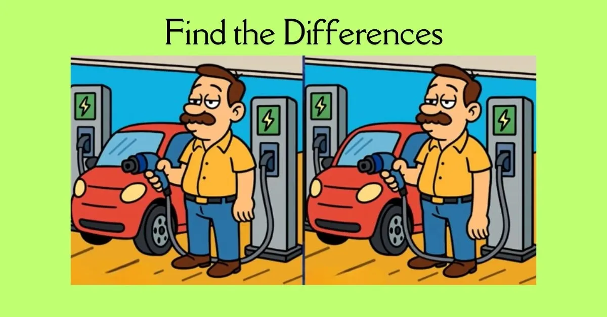 Spot 3 Differences in Man Waiting to Charge His Car
