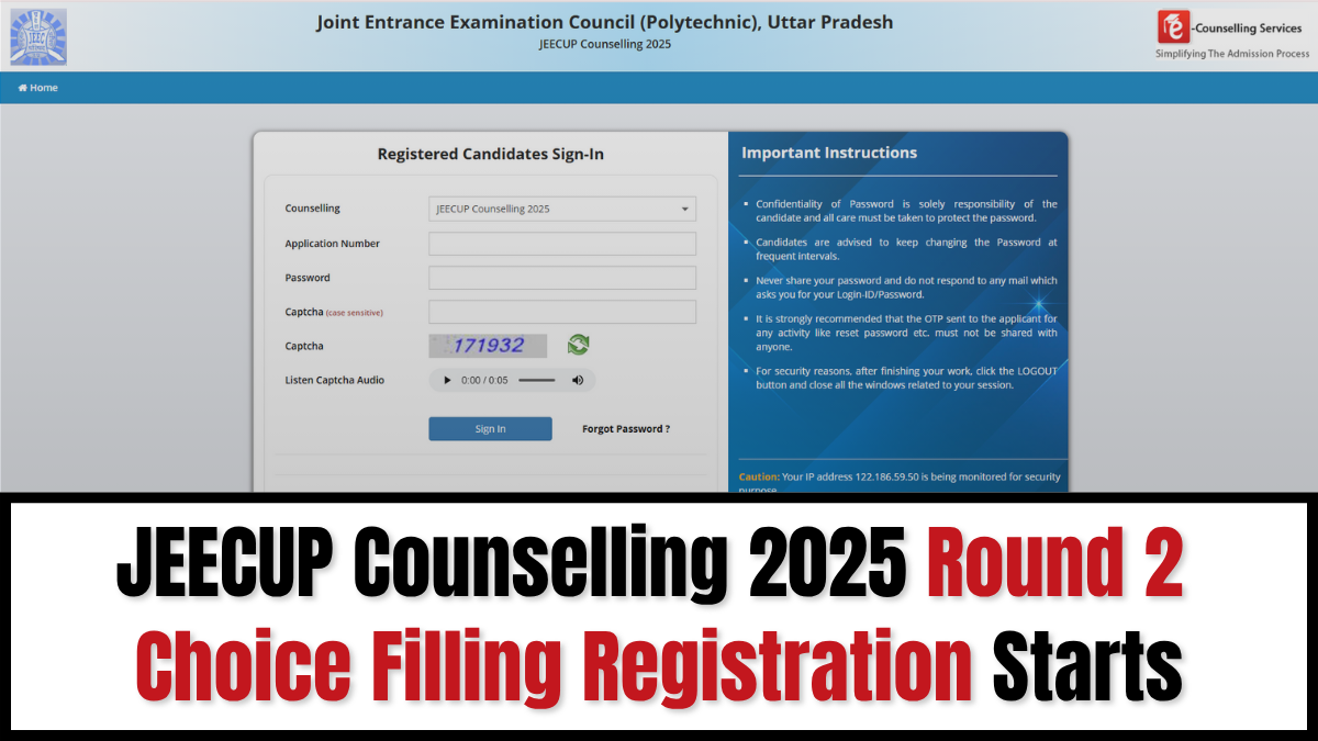JEECUP Counselling 2025 Round 2 Registration for Choice Filling begins at jeecup.admissions.nic.in, Check Schedule, Other Details
