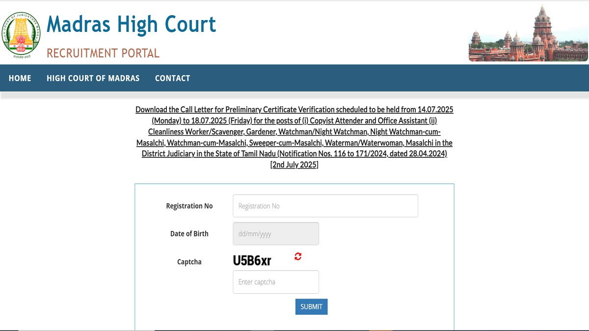 MHC Recruitment 2025: Download Call Letter for Preliminary Certificate Verification at mhc.tn.gov.in - Direct Link Here