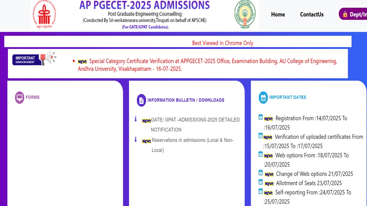 AP PGECET 2025 Counselling Schedule for GATE GPAT Candidates Out