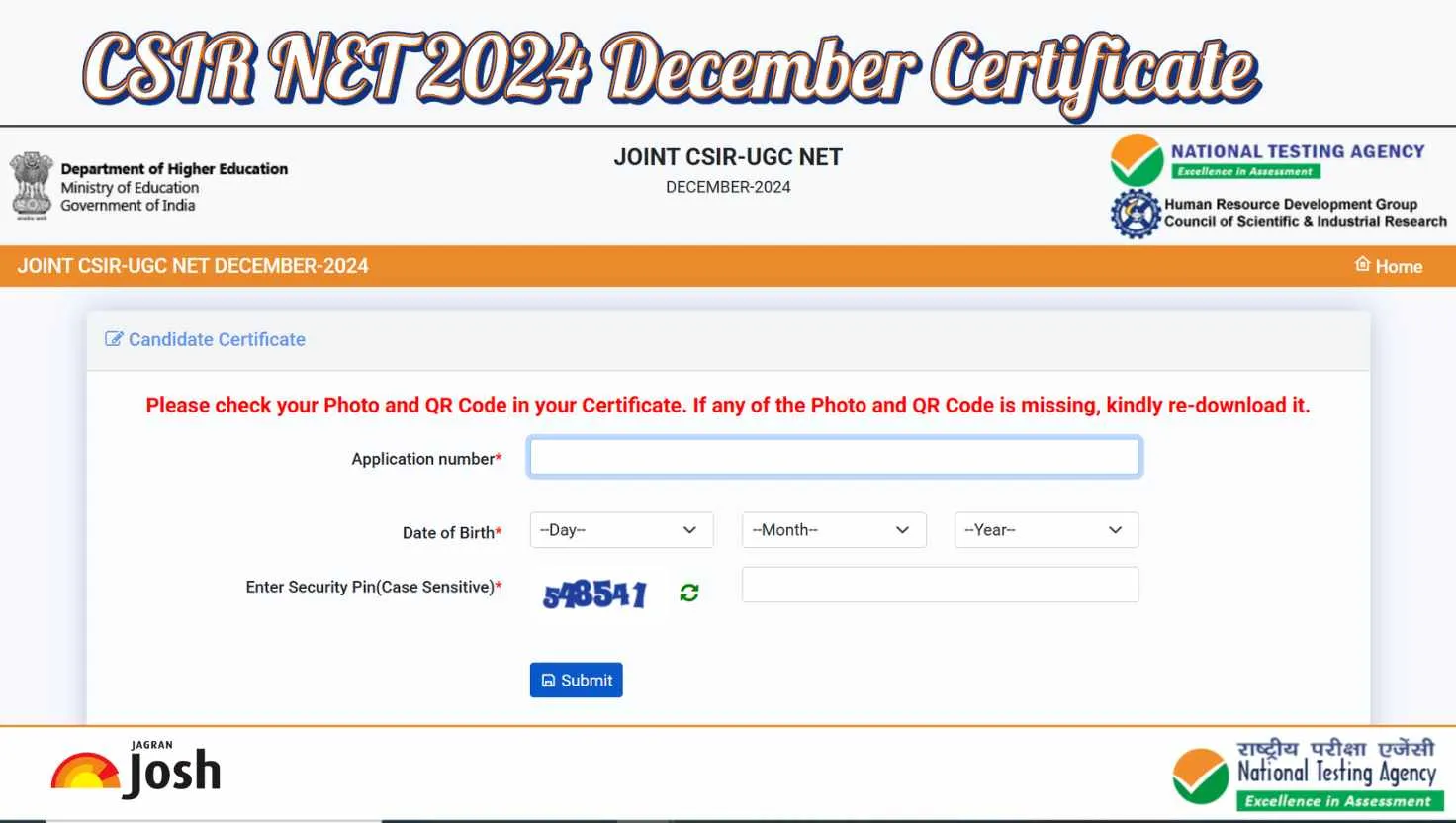 CSIR NET 2024 December Certificate Released
