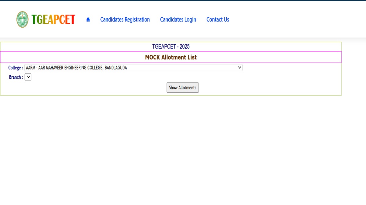 TG EAPCET 2025 Mock Allotment Result Out