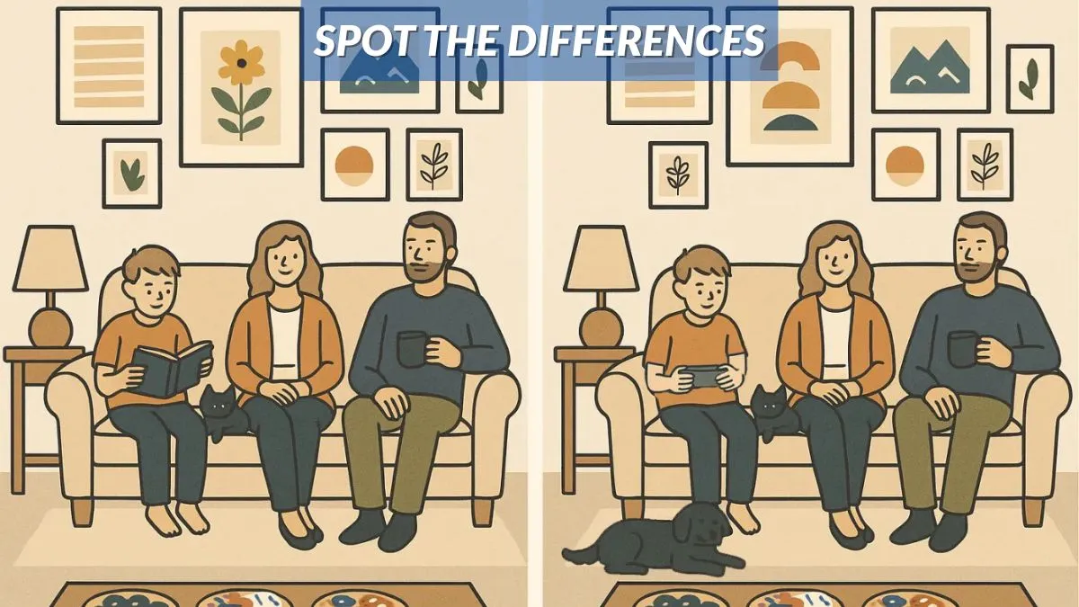 Spot 4 differences between the living room pictures