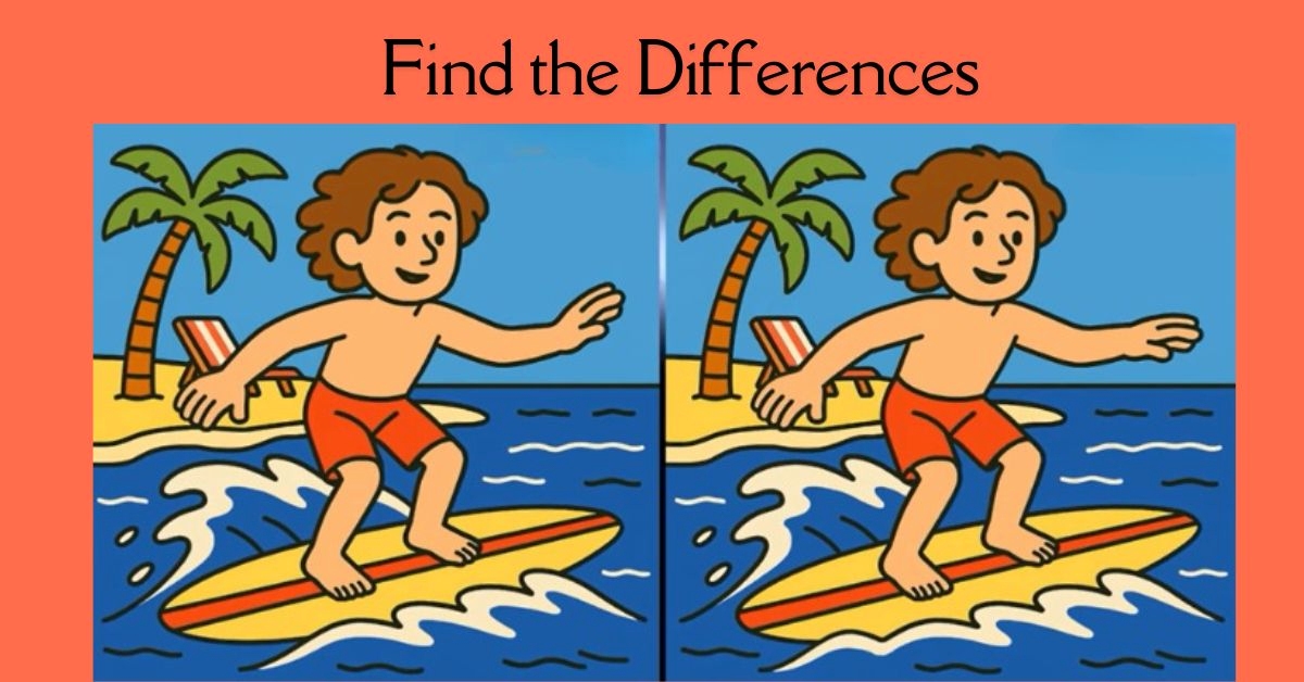 Spot the 3 Differences in Boy Surfing on the Beach Beat the 23-Second Challenge!