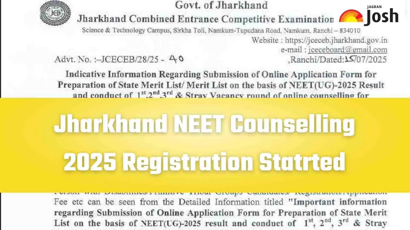 Jharkhand NEET UG Counselling 2025 Round 1 Result Out