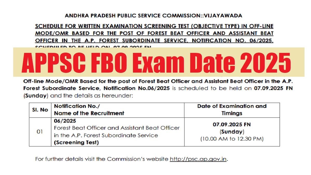 APPSC Recruitment 2025: Andhra Pradesh ABO & FBO Exam Date Announced, Scheduled on September 7