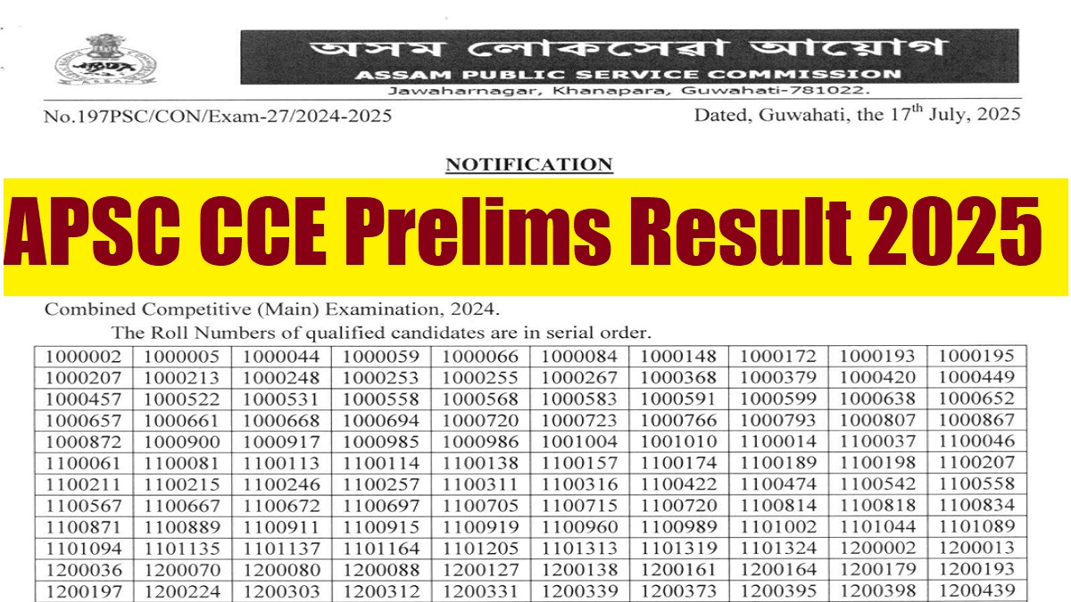 APSC CCE Prelims Result 2025 out at apsc.nic.in, Download PDF Here