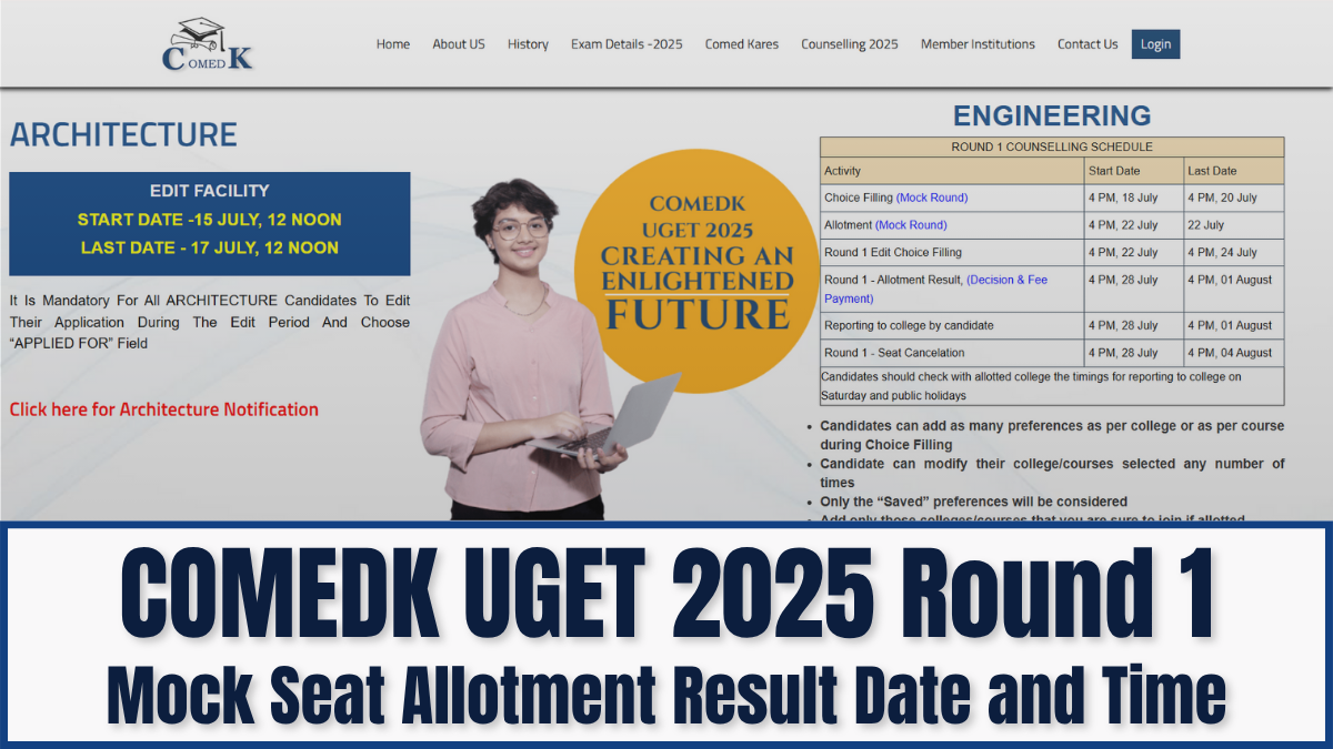 COMEDK 2025: UGET Round 1 Mock Seat Allotment Result Tomorrow at comedk.org