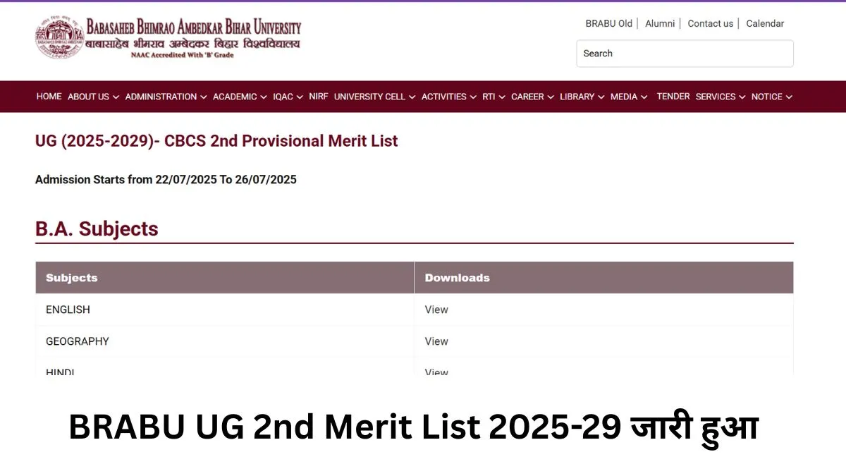 BRABU UG 2nd Merit List 2025-29 OUT