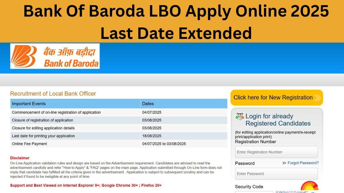 Bank of Baroda LBO Recruitment 2025 Apply Online Deadline Extended at bankofbardoda.in, Check Application Fees, Eligibility and More